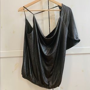NWT BEBE gun metallic asymmetrical drape back top